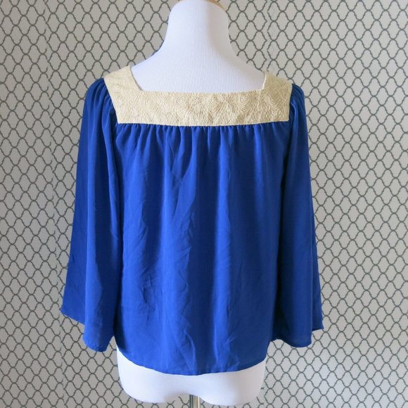 Flying Tomato Blue 3/4 Sleeve Embroidered Neck Detailed Top Blouse - Size XS - Picture 5 of 7